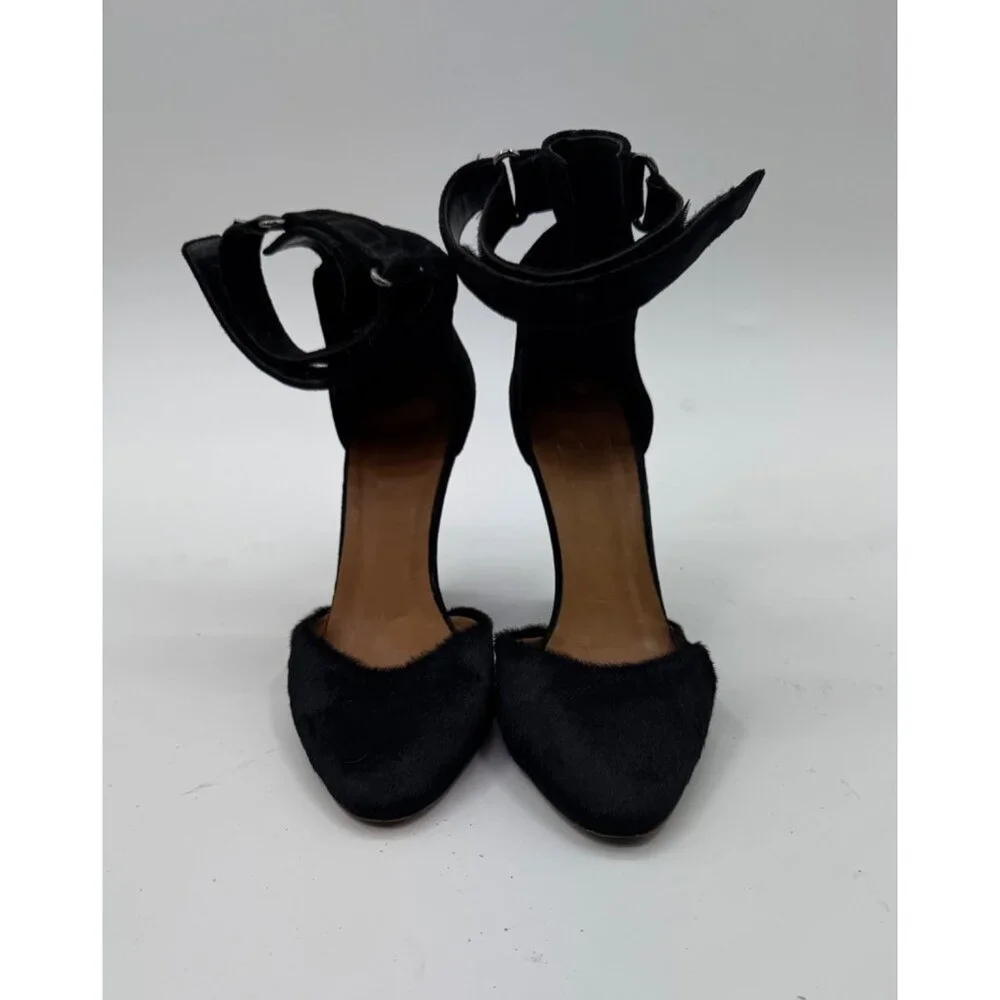 Isabel Marant Pony Hair Black Suede Ankle Strap Wedges Heels Size 8 or EU 38 Mad